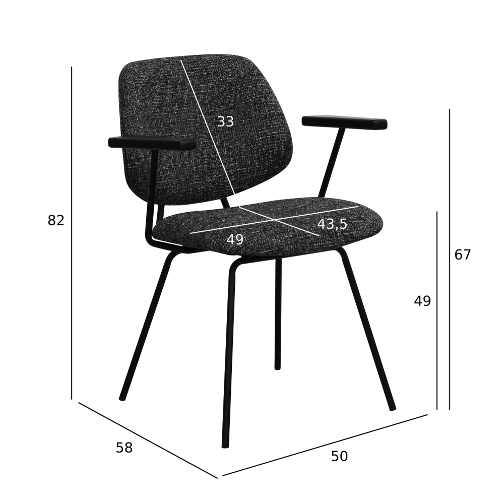 FURNHOUSE - Sofia stóll m. örmum- Svartur-  Sérpöntun (5-6 vikur)